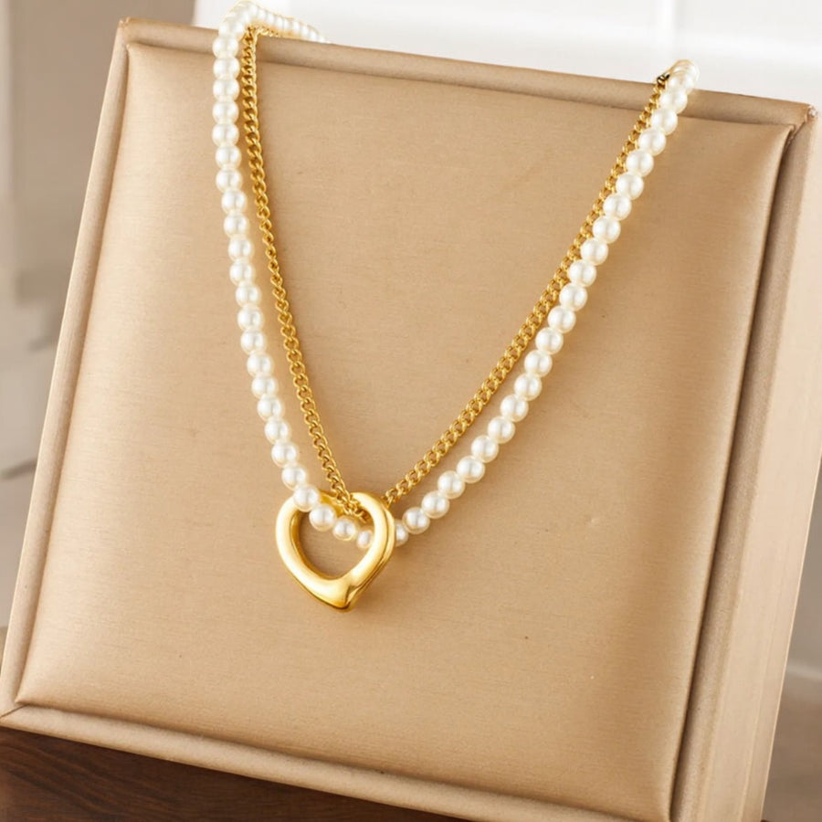 Stainless Steel Heart Pearl Pendant Necklace