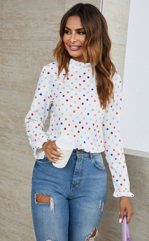 Via rainbow polka dot top