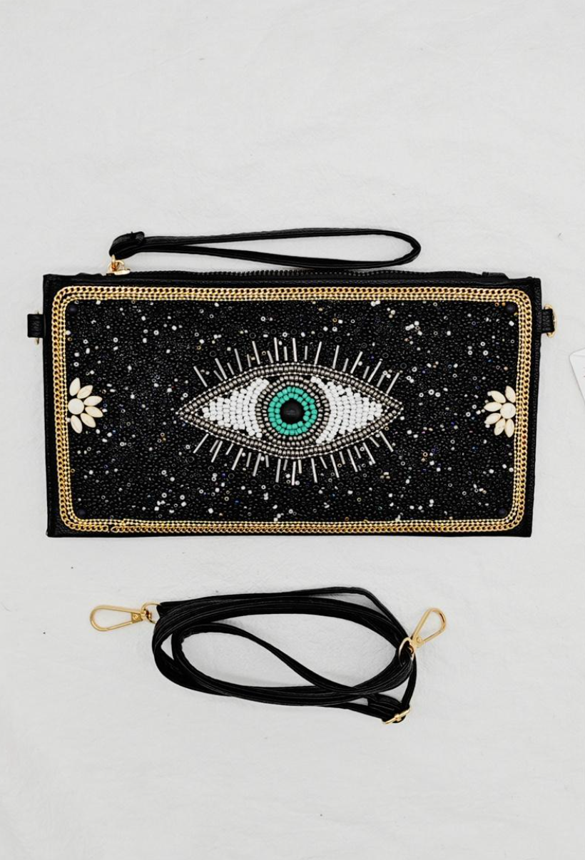 Evil eye sparkle clutch