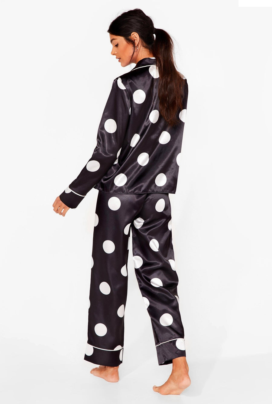 Black and white polka dot pjs