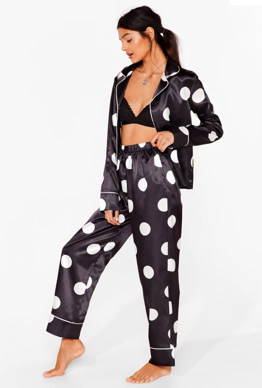 Black and white polka dot pjs