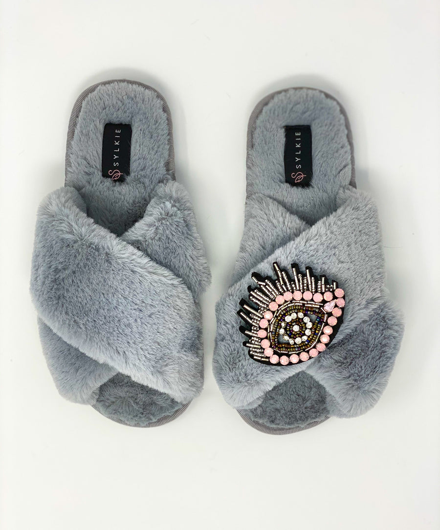 Venetian Eye Cross Slipper Grey