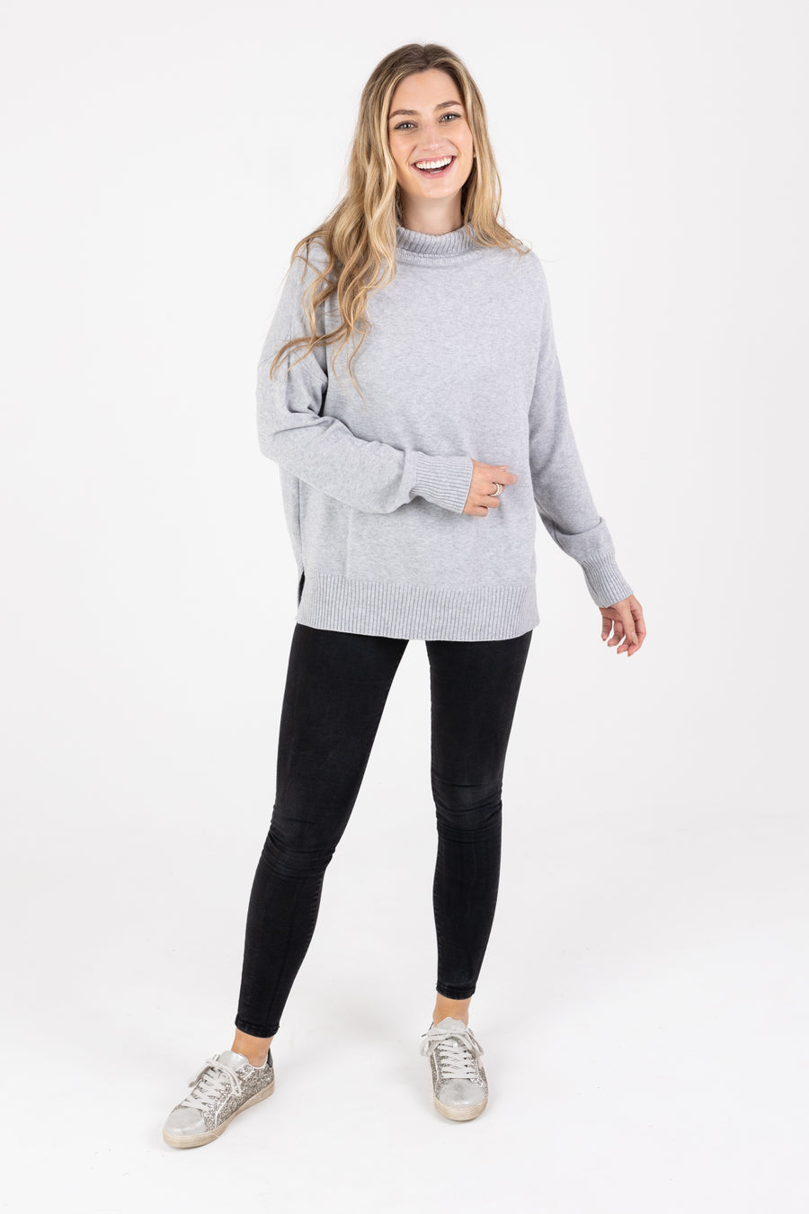 Grey High Neck Plain Jumper