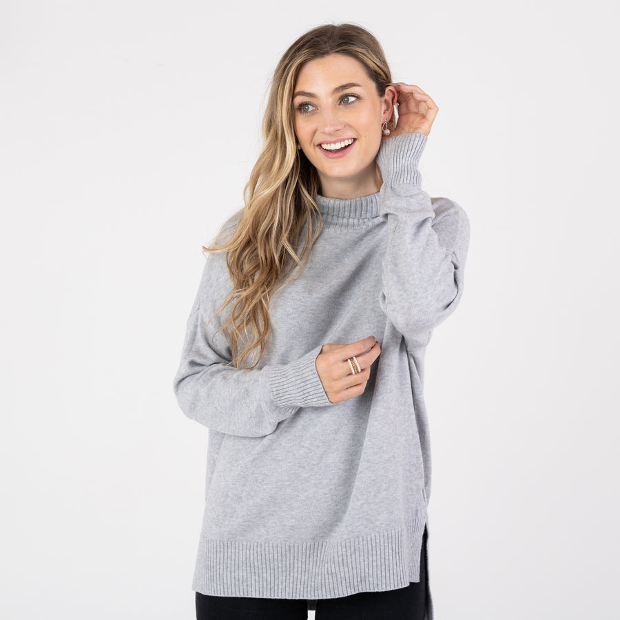 Grey High Neck Plain Jumper