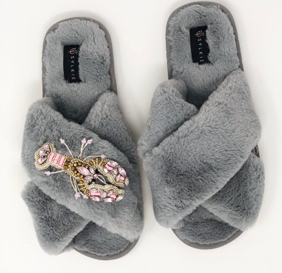 Pink Lobster Cross Slipper Grey