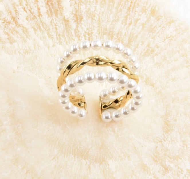 Pearl & Gold 3 Tier Ring