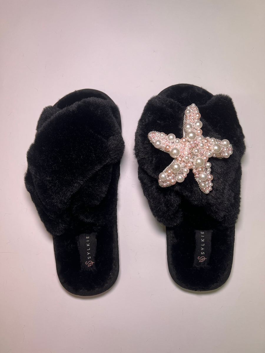 Pearl Starfish Cross Slipper Black